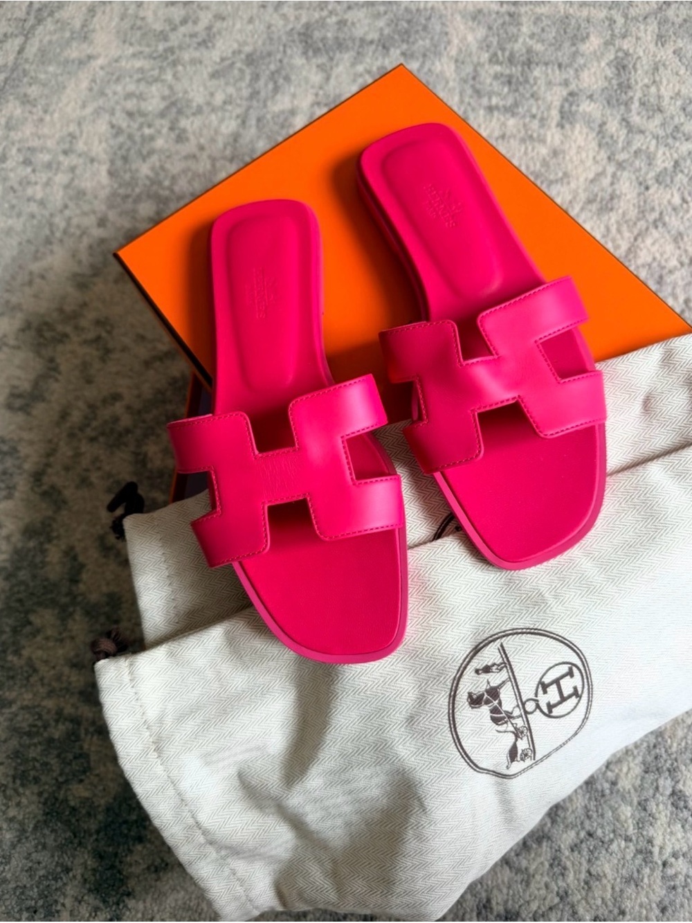 Hermes Oran Sandals hot pink leather new in box size 38